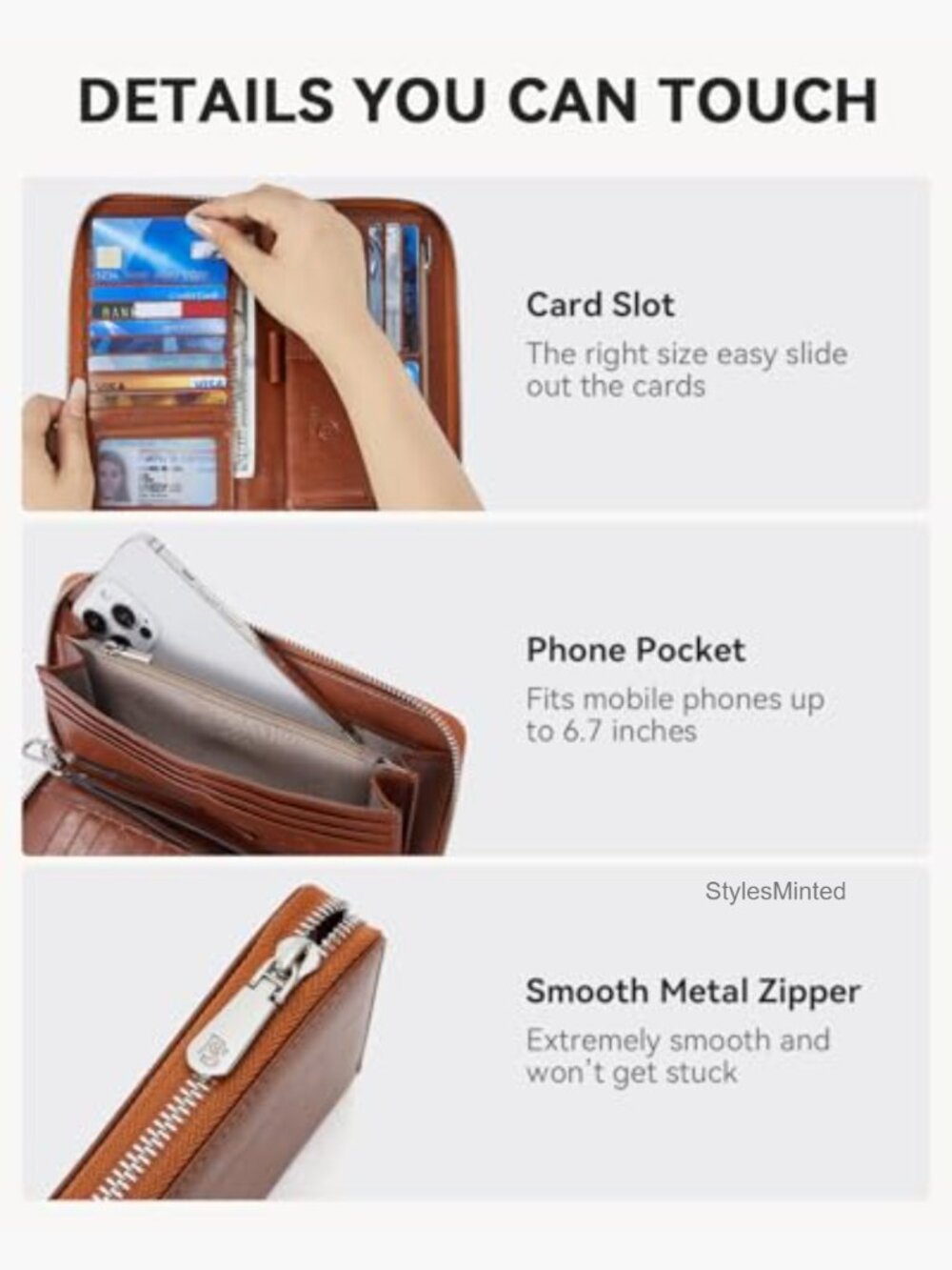 Large RFID Blocking Leather Zip Around Wristlet Wallet Phone Clutch - Picture 3 of 7